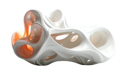 Abstract, organic form rendered with smooth, glossy surfaces and translucent areas