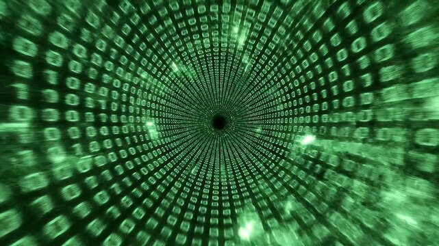 Digital tunnel of binary code representing data flow and information.