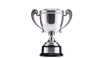 Fototapeta premium A shiny, silver trophy cup on a solid black background, showcasing intricate details