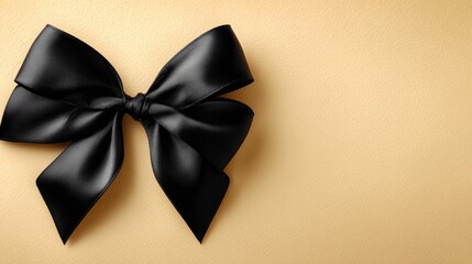 Elegant black ribbon bow gracefully positioned near the lower corner of a warm ivory background, showcasing minimalistic studio lighting and refined design elements for festive occasions