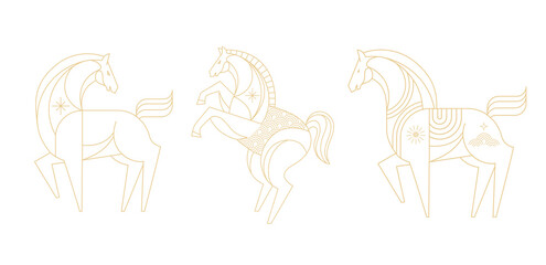 Geometric linear horse illustrations for Chinese New Year 2026