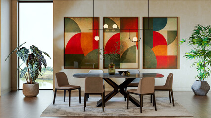 Large luxury modern bright interiors Living room mockup illustration 3D rendering image