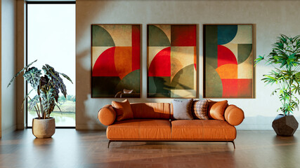 Fototapeta premium Large luxury modern bright interiors Living room mockup illustration 3D rendering image