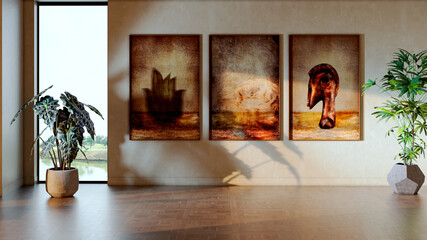 Fototapeta premium Large luxury modern bright interiors Living room mockup illustration 3D rendering image