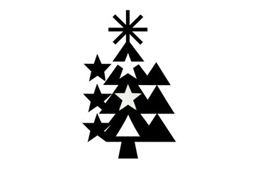 Obraz premium Minimalist black and white christmas tree icon presenting geometric stars and abstract festive holiday design