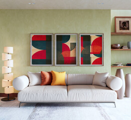 Fototapeta premium Large luxury modern bright interiors Living room mockup illustration 3D rendering image