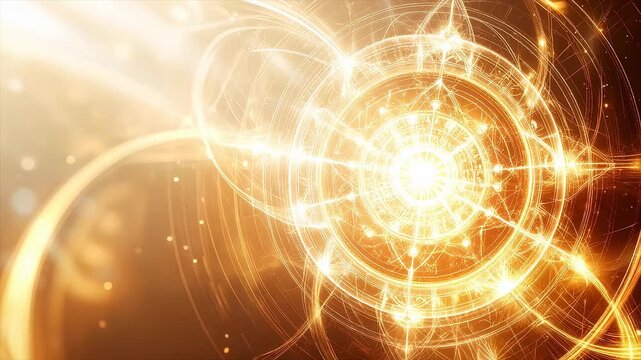 黄金の輝きと回転する神聖幾何学のアート