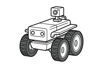 Line drawing of a four wheeled robot with a camera