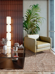 Naklejka premium Large luxury modern bright interiors Living room mockup illustration 3D rendering image