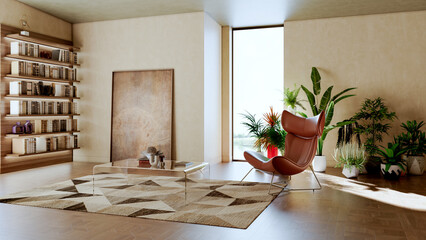 Naklejka premium Large luxury modern bright interiors Living room mockup illustration 3D rendering image