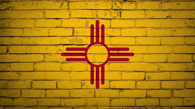 New mexico zia symbol on a textured yellow brick wall background