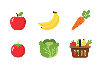 Assortment of fresh fruits vegetables and grocery basket