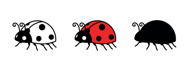 A playful illustration of a ladybug with black spots and antennae, depicted in minimalist vector style.