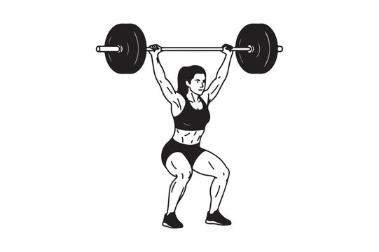 Woman performing overhead squat with barbell in fitness illustration