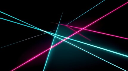 Illuminating Geometrics: A mesmerizing display of radiant neon light streaks intertwine against a deep black backdrop, a symphony of vibrant color and modern design.