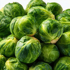 Close-up shot of Brussels sprouts highlighting detailed textures and natural freshness. Great for cooking blogs, plant-based recipes, farm produce ads, and clean food photography.