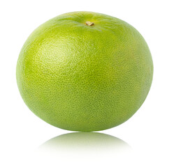 Whole green grapefruit sweetie citrus fruit isolated with reflection.