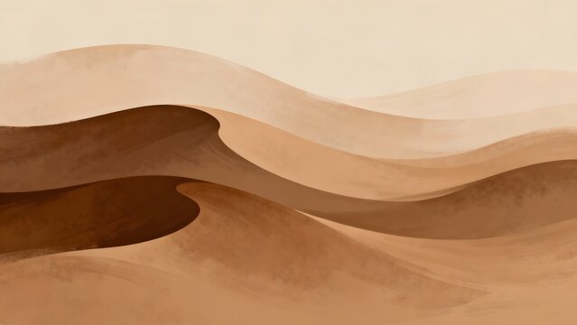Abstract flowing layers of warm brown desert sand dunes in minimalist watercolor style