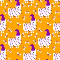 Cartoon funny dogs seamless Christmas pattern for wrapping paper and kids clothes print and festive packaging