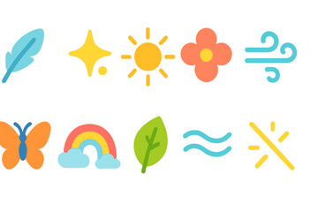 &ldquo;nature and weather glowing icon set: bright, radiant outline style symbols&rdquo;