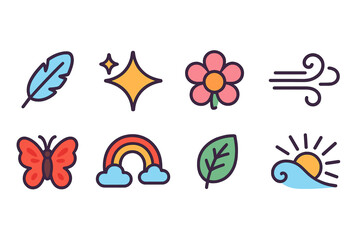 Fototapeta premium Nature and weather flat icon set. Environment, climate change icons flat collection