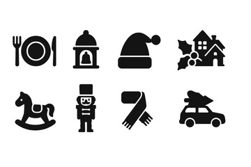 Fototapeta premium Christmas, holiday silhouette icon set. Winter festivity and celebration icons