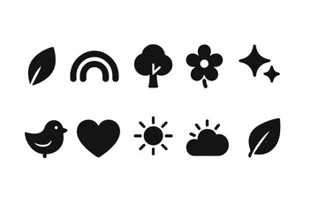 Nature silhouette icon set. Eco, wildlife, natural elements sleek silhouette icons.