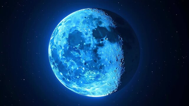 青く輝く幻想的な満月 回転