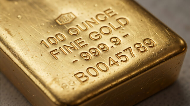 Close Up of Gold Bar Surface Texture with Stamped Serial Number