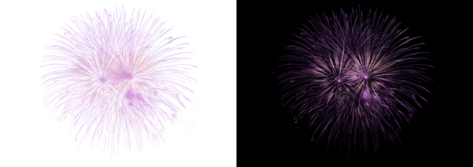 Multicolored fireworks isolated on transparent background. Fireworks explosion PNG for party, festival, and New Year design.