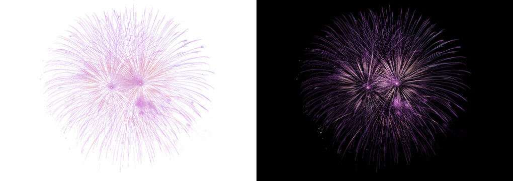 Multicolored fireworks isolated on transparent background. Fireworks explosion PNG for party, festival, and New Year design.