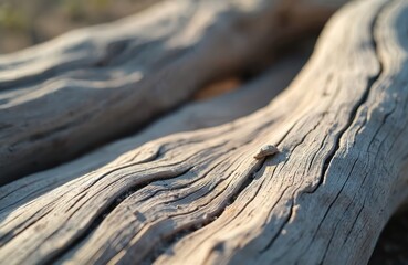 Fototapeta premium Close up of weathered driftwood texture. Natural wood grain lines and cracks create abstract patterns. Gray timber displays rough surface, eroded by time and climate.