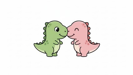 Obraz premium Cute Cartoon Dinosaurs in Love. Ai generation