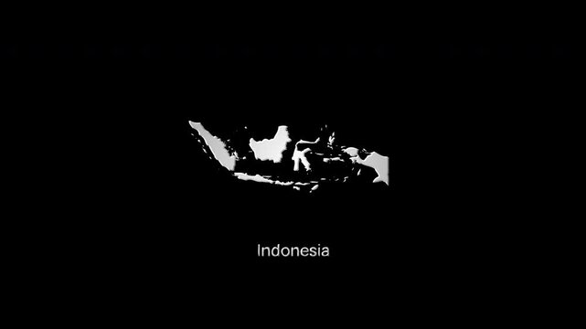 Glowing indonesia map appearing and disappearing on black background