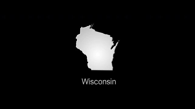 Wisconsin animated map with glowing effects on black background