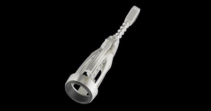 Metal wing corkscrew rotation animation seamlessly loopable. 3D rendering isolated on transparent background