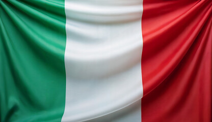Obraz premium A clean photograph of the Italian flag serving as a backdrop, displaying three bold vertical stripes in vivid green, pristine white, and deep red. The flag fills the entire frame with smooth, evenly l