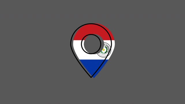 Paraguay flag location pin animation on gray background