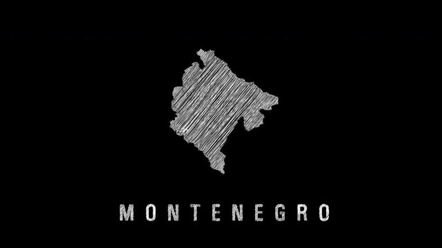 Montenegro map appearing with scribble effect on black background