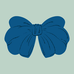 Navy ribbon bow, wide loop. Blue bow illustration, decorative ribbon. Navy bow vector, gift knot icon