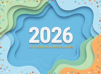 2026 New Year, New Opportunities - Paper Cut Celebration Background