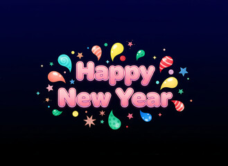 Happy New Year Glowing Pink Text with Festive Confetti Design
