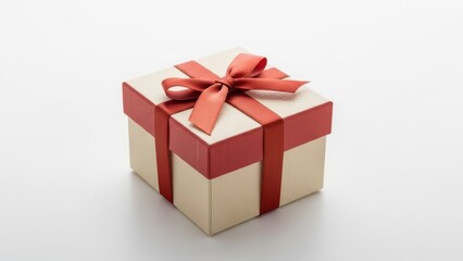 Obraz premium A simple beige gift box tied with a red ribbon