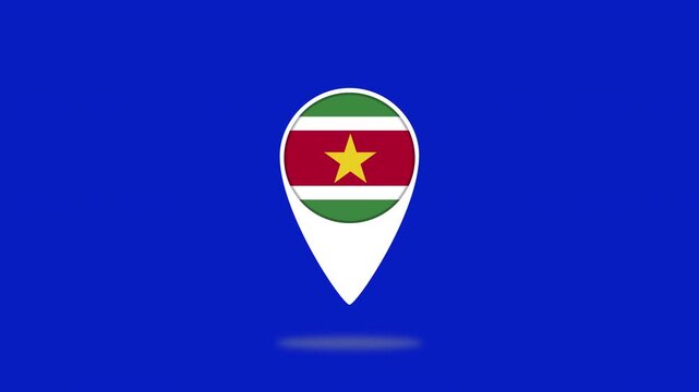 Suriname flag marker bouncing on blue background