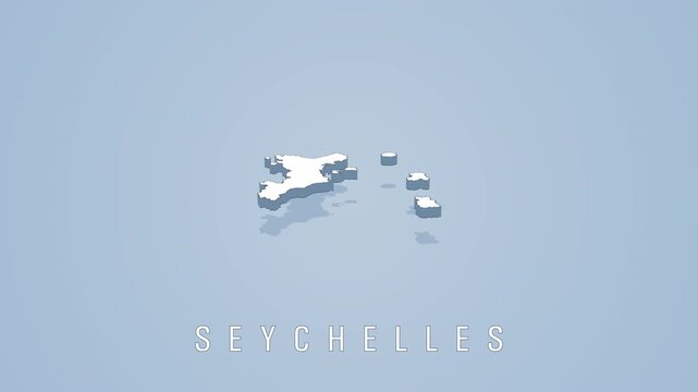 Seychelles islands rotating 3d map animation on light blue background