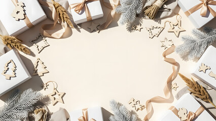 Festive Christmas gift boxes with natural decor