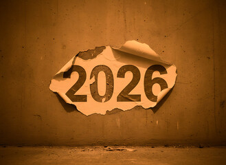 Grungy 2026: Torn Paper on Distressed Concrete Wall Texture