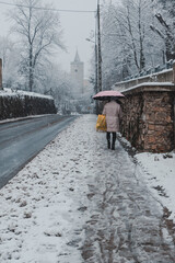 woman with umbrella in winter