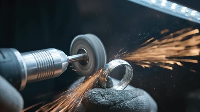 Dramatic Cinematic Close-up of Intense Metal Ring Polishing