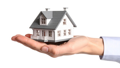 Miniature House in Hand: Real Estate Concept Isolated on transparent Background